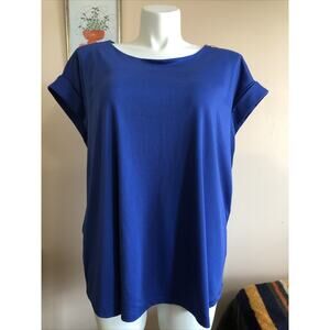 Lands End Top Womens 3X Blue Short Cuffed Sleeve Work Office Capsule Zipper